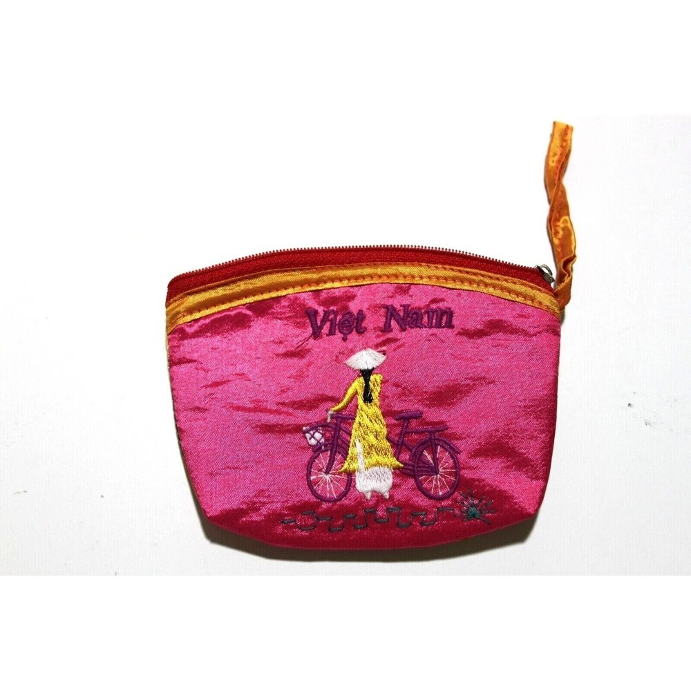 Satin Coin Purse Jewelry Organizer Small Embroidered Viet Nam Woman's  5" x 4"